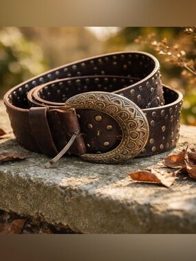 NEXT UK Design Western Style Brown Studded %100 Real Leather Unisex Belt-Size L